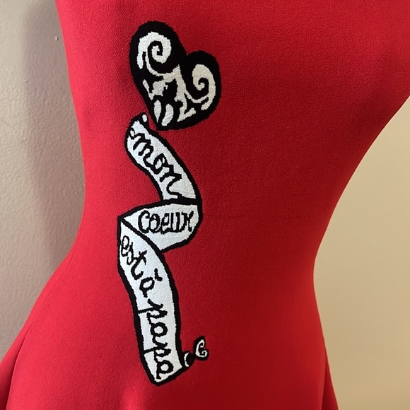 Alaia Mon Coeuxx est a papa Red Knit Fit Flare Dress - Picture 5 of 11